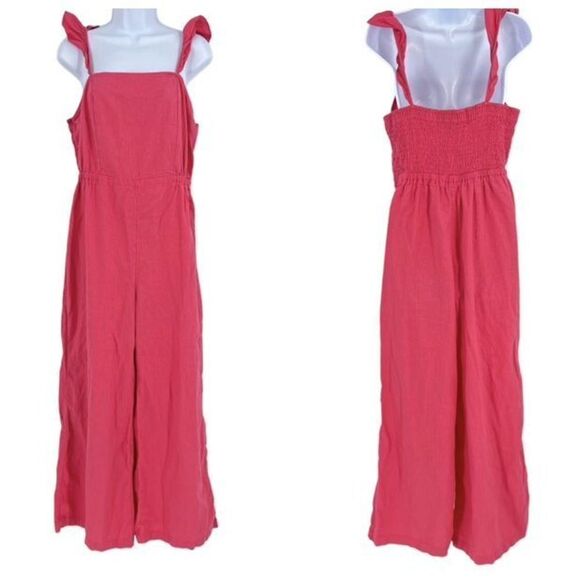 Xhilaration Womens Linen Blend Ruffle Sleeveless Wide Leg Jumpsuit Pink Sz Large - Picture 1 of 10